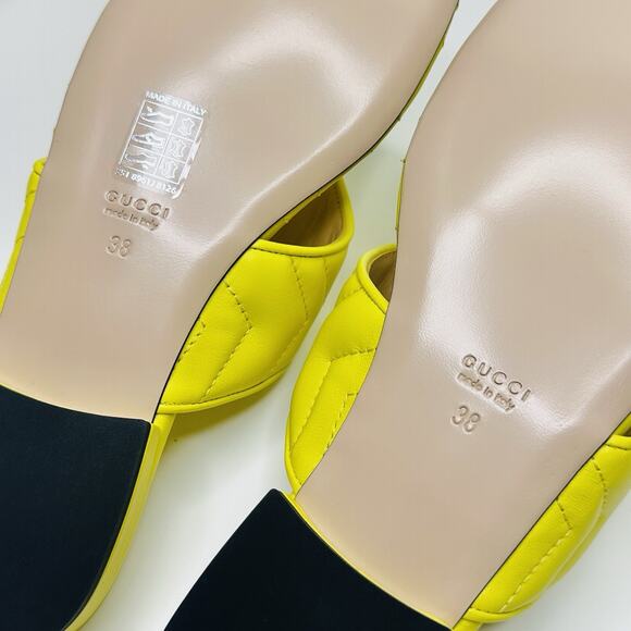 Gucci Marmont Chevron Double G 38/ US 8 Thong Sandals Lime Yellow Leather NIB - Picture 12 of 14